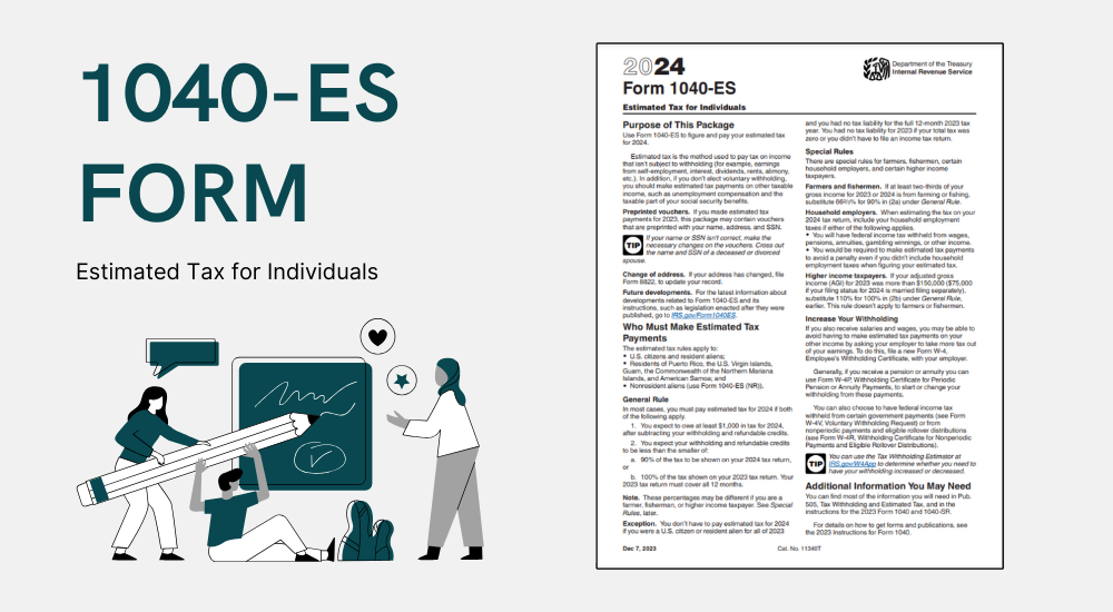 The blank 1040-ES form for print and the image of people