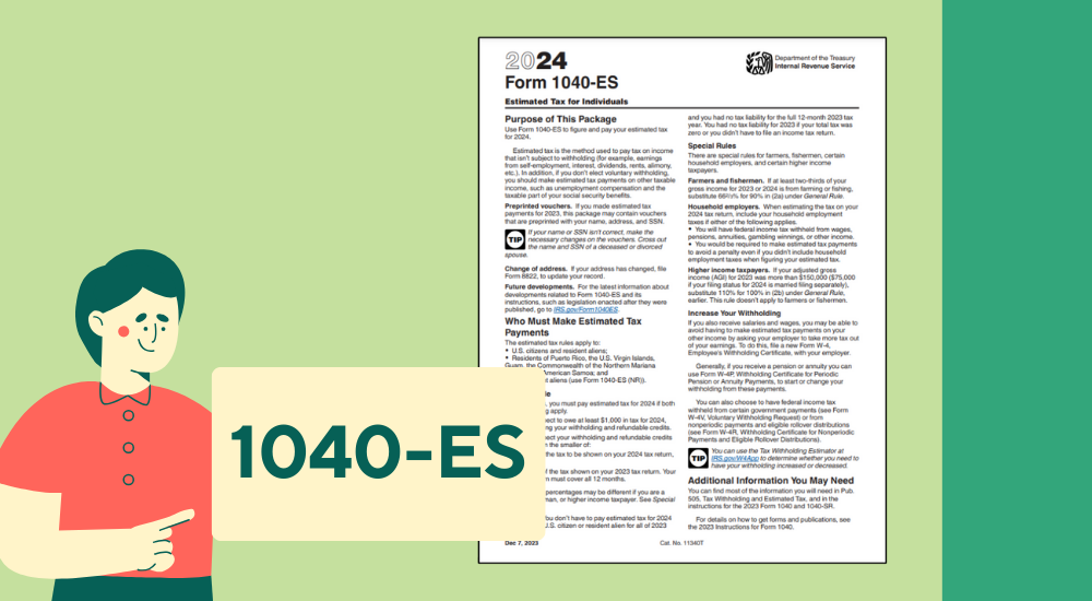 Printable Form 1040-ES with instructions and the image of the man